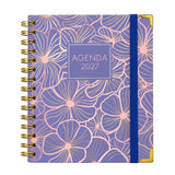 Agenda 2027 dos días por página sweetcolor flores lila — espiral 17,5 × 21,5 cm