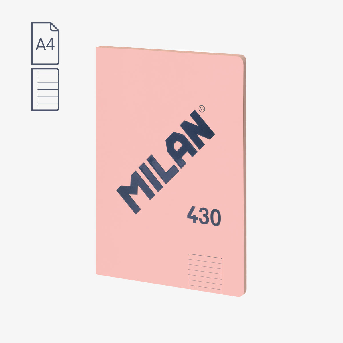Libreta MILAN A4 encolada líneas 7 mm color Rosa 1918