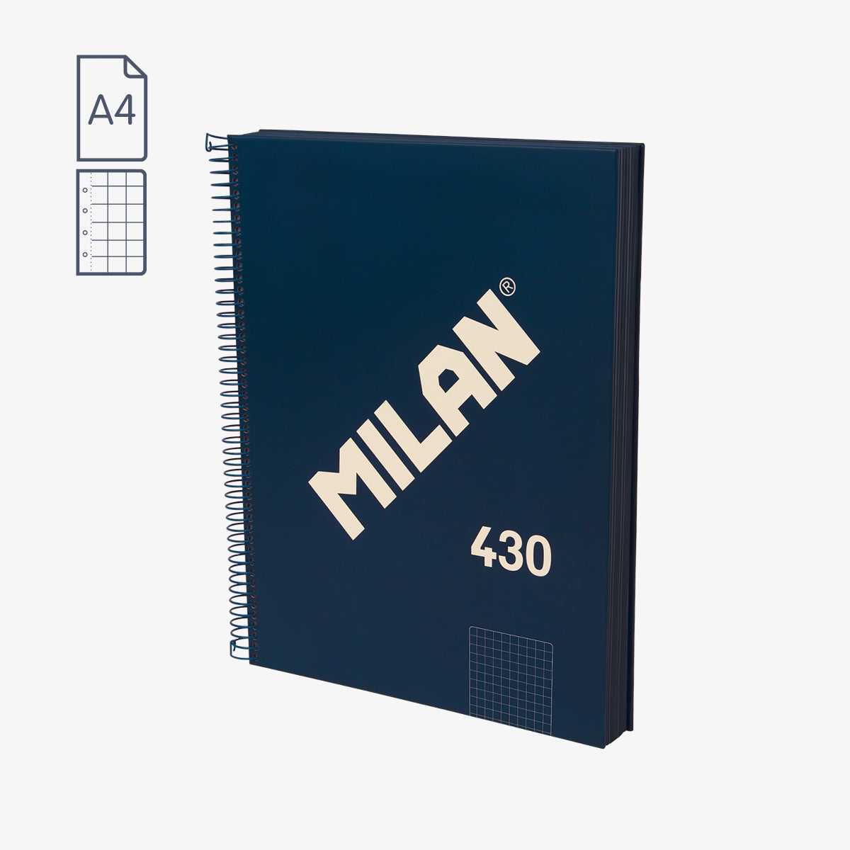 Libreta MILAN A4 espiral tapa dura cuadrícula 5×5 serie 430 color azul