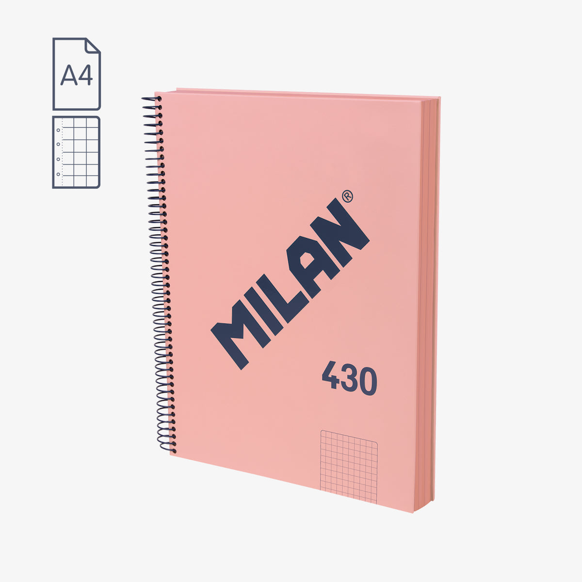 Libreta MILAN A4 espiral tapa dura cuadrícula 5×5 serie 430 color rosa