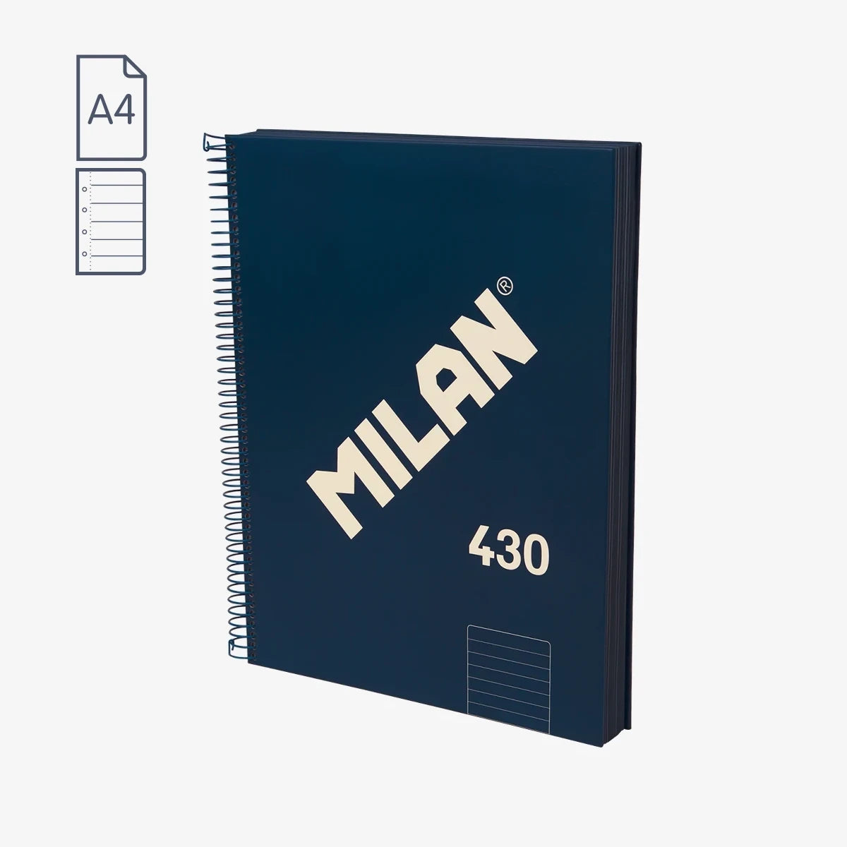 Libreta MILAN A4 espiral tapa dura líneas 7 mm serie 430 color azul
