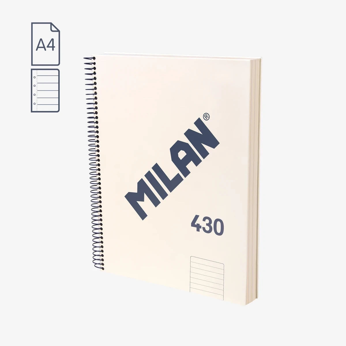 Libreta MILAN A4 espiral tapa dura líneas 7 mm serie 430 color beige