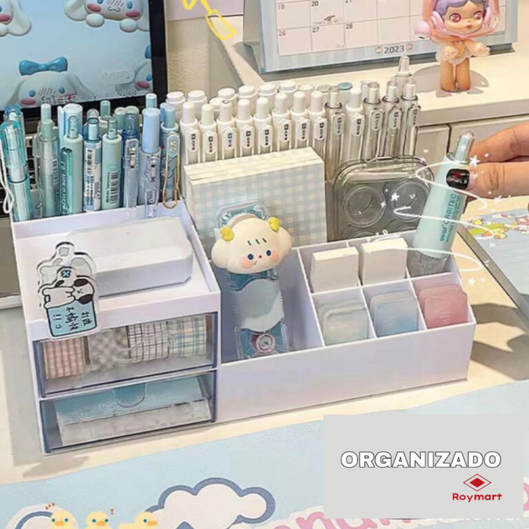 Organizador de sobremesa con 2 cajones 19 × 14 × 24 cm color pastel