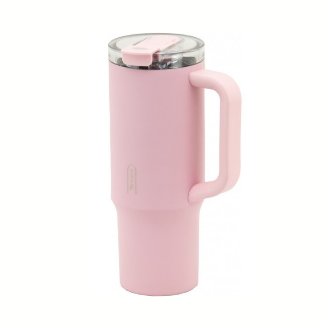 Taza térmica Tandem 1 L con asa y tapa hermética color rosa