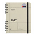 Agenda 2027 en catalán semana vista Miquelrius beige, espiral negra y goma de cierre