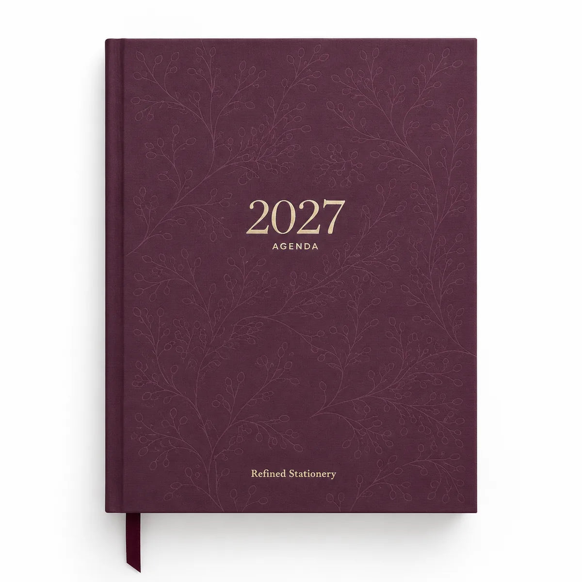 Agenda 2027 semana vista Refined Stationery Mulberry, tapa dura entelada burdeos con stamping dorado