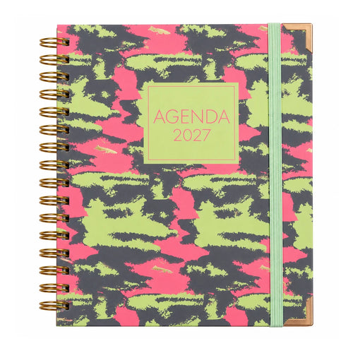 Agenda 2027 día por página Sweetcolor Camuflaje Neón, espiral con goma y esquineras metálicas