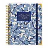 Agenda 2027 dos días por página sweetcolor flores azules — espiral 17,5 × 21,5 cm