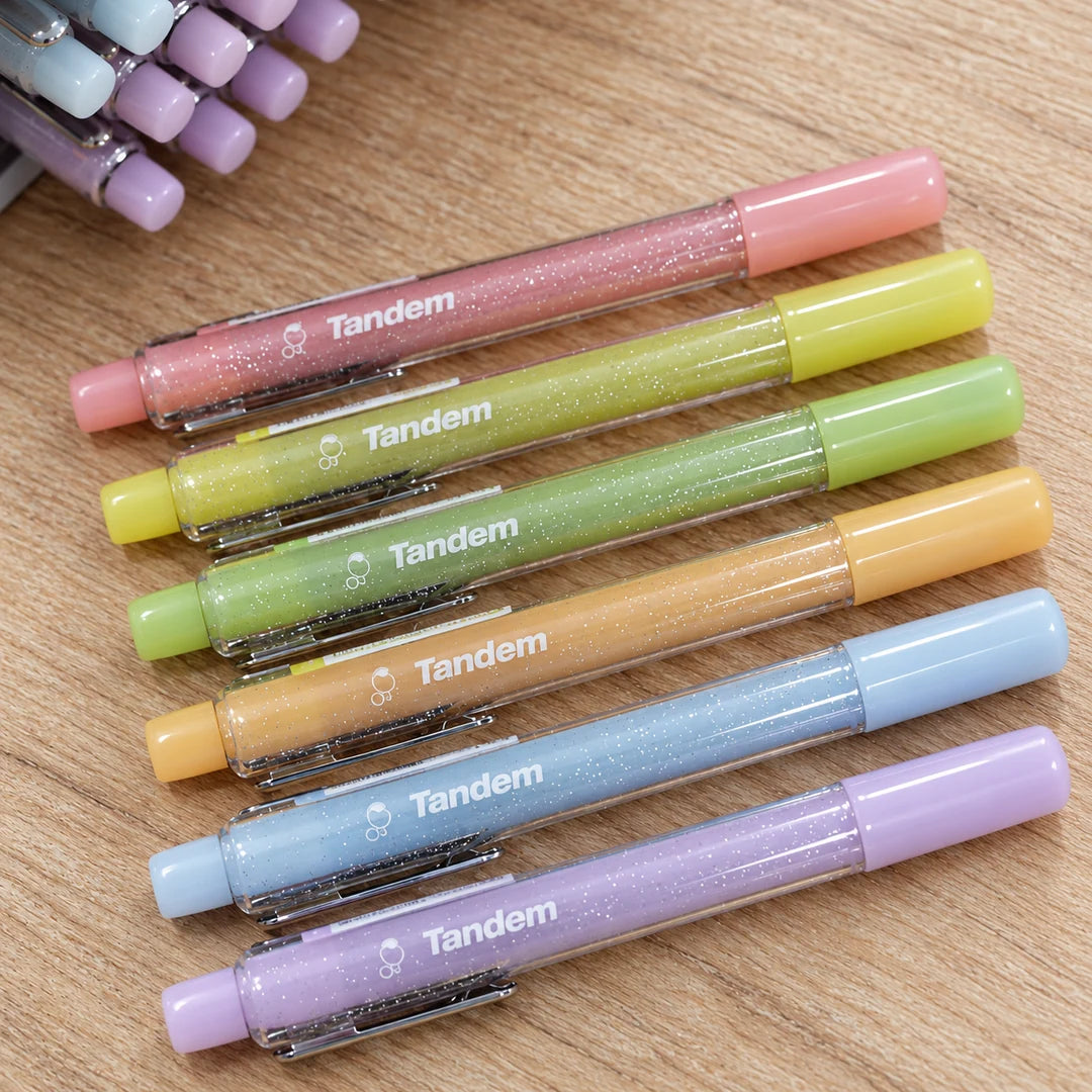 Bolígrafos Tandem fluor con purpurina y aroma en 6 colores: rosa, amarillo, verde, oro, azul y orquídea